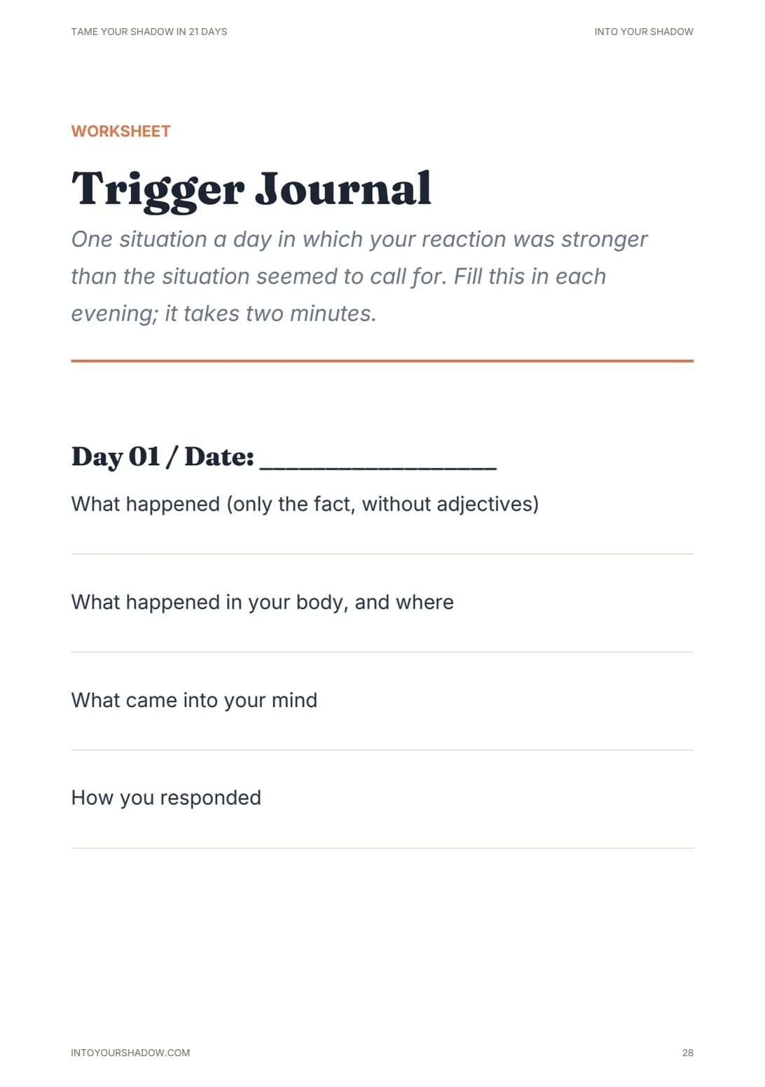 A page from the book: The Trigger Journal